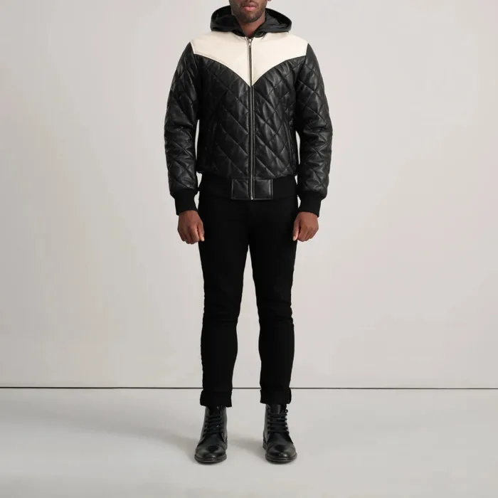 Norman Black Hooded Bomber Leather Puffer Jacket 3