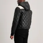 Norman Black Hooded Bomber Leather Puffer Jacket 5