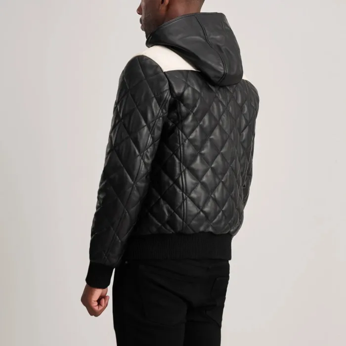 Norman Black Hooded Bomber Leather Puffer Jacket 5