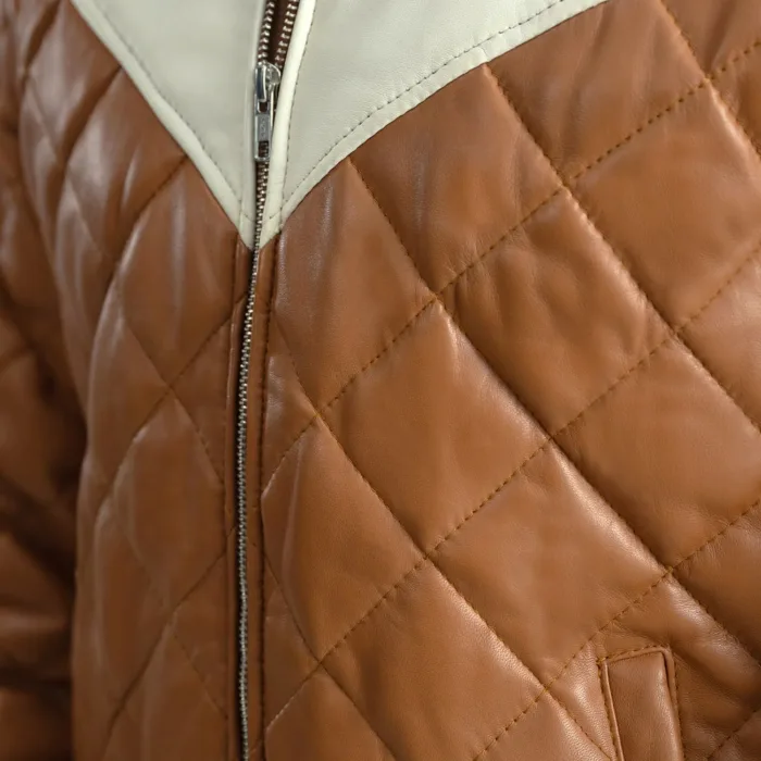 Norman Tan Hooded Bomber Leather Puffer Jacket 6
