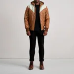 Norman Tan Hooded Bomber Leather Puffer Jacket 3