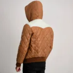 Norman Tan Hooded Bomber Leather Puffer Jacket 5