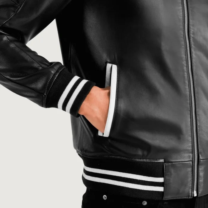 Pascal Black Leather Varsity Jacket 3