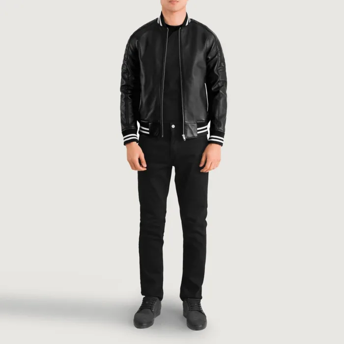 Pascal Black Leather Varsity Jacket 4