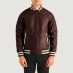 Pascal Maroon Leather Varsity Jacket 4