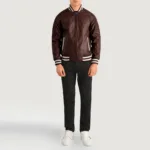 Pascal Maroon Leather Varsity Jacket 3