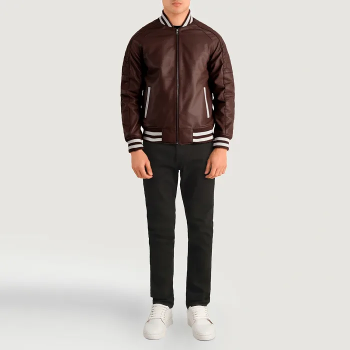 Pascal Maroon Leather Varsity Jacket 3