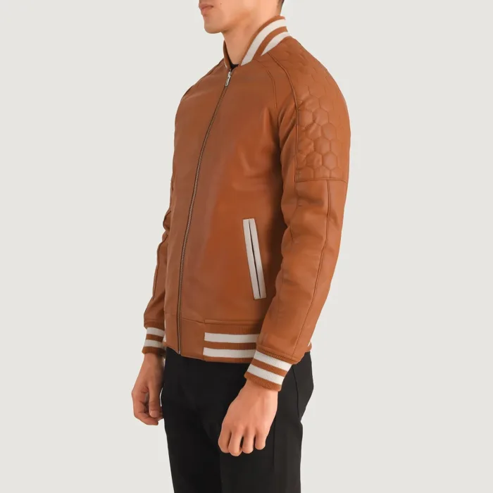 Pascal Tan Brown Leather Varsity Jacket 2