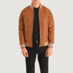 Pascal Tan Brown Leather Varsity Jacket