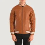 Pascal Tan Brown Leather Varsity Jacket 4