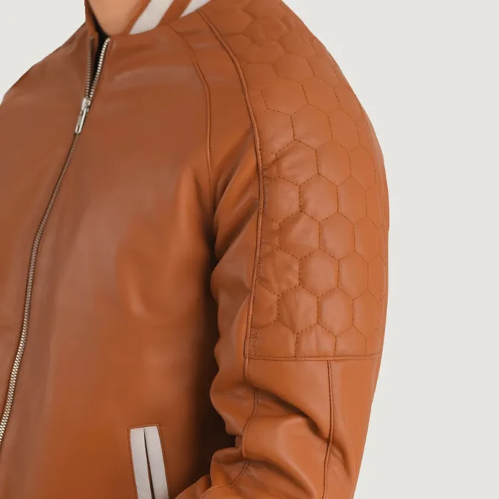 Pascal Tan Brown Leather Varsity Jacket 6