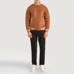 Pascal Tan Brown Leather Varsity Jacket 3