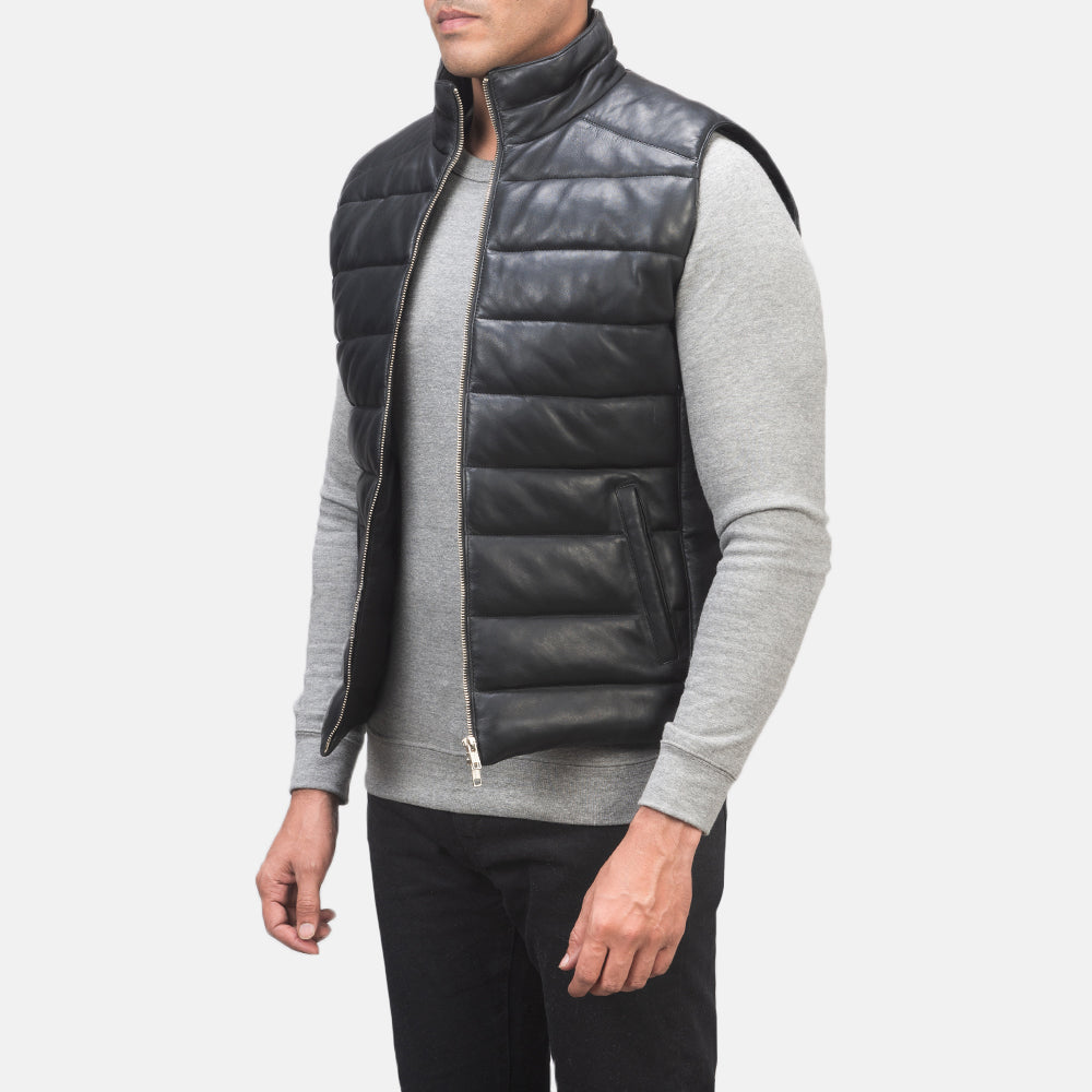 Reeves Black Leather Puffer Vest 2
