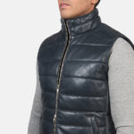 Reeves Blue Leather Puffer Vest 6
