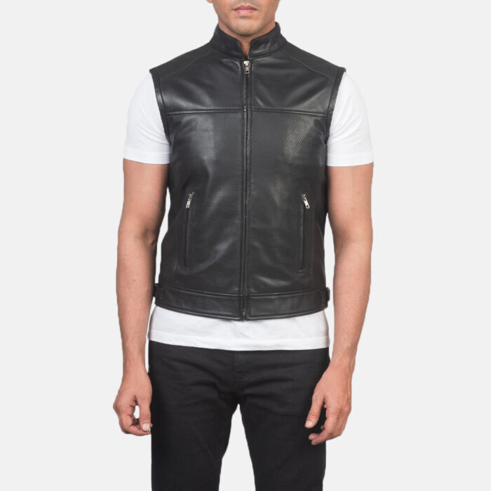 Roland Black Leather Biker Vest 4