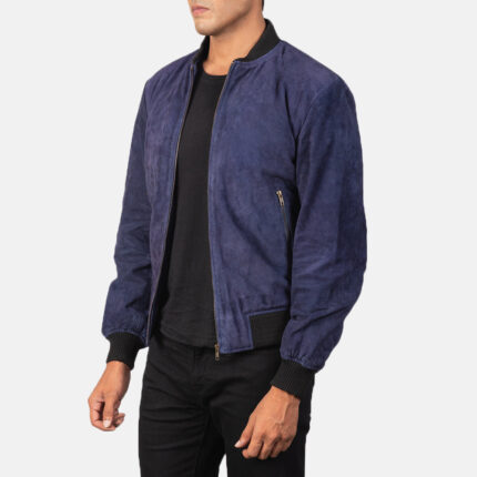 Shane Blue Suede Bomber Jacket 2