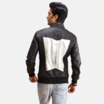 Spade Silver Black Leather Bomber Jacket 3