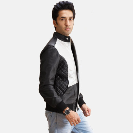 Spade Silver Black Leather Bomber Jacket 2