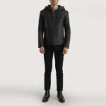 Spratt Black Hooded Leather Jacket 4