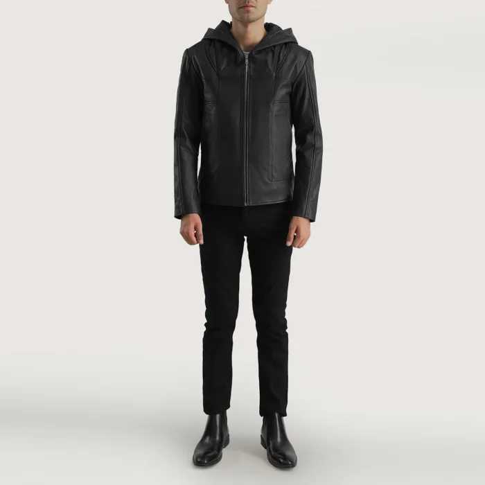 Spratt Black Hooded Leather Jacket 4
