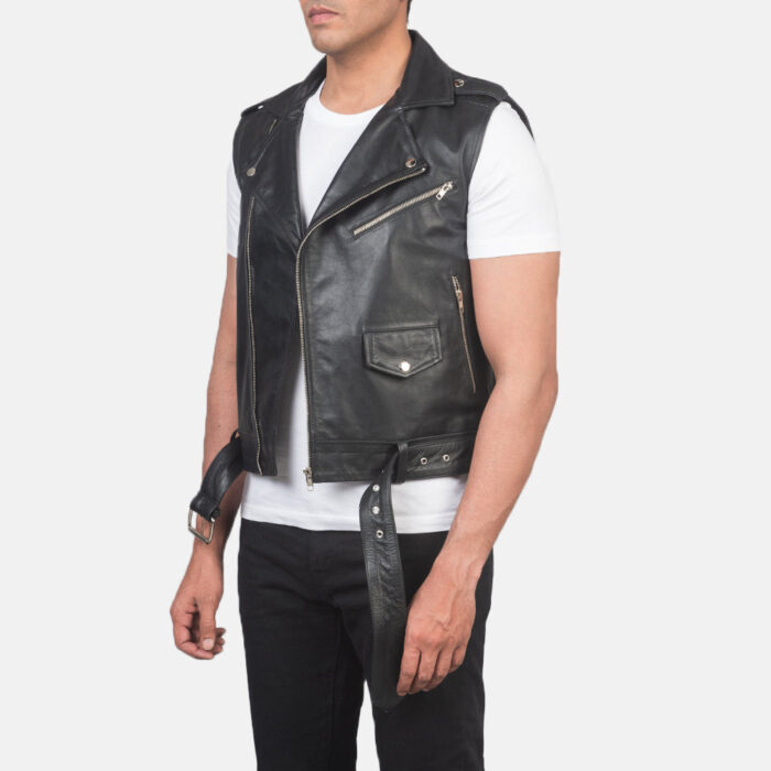 Sullivan Black Leather Biker Vest 2