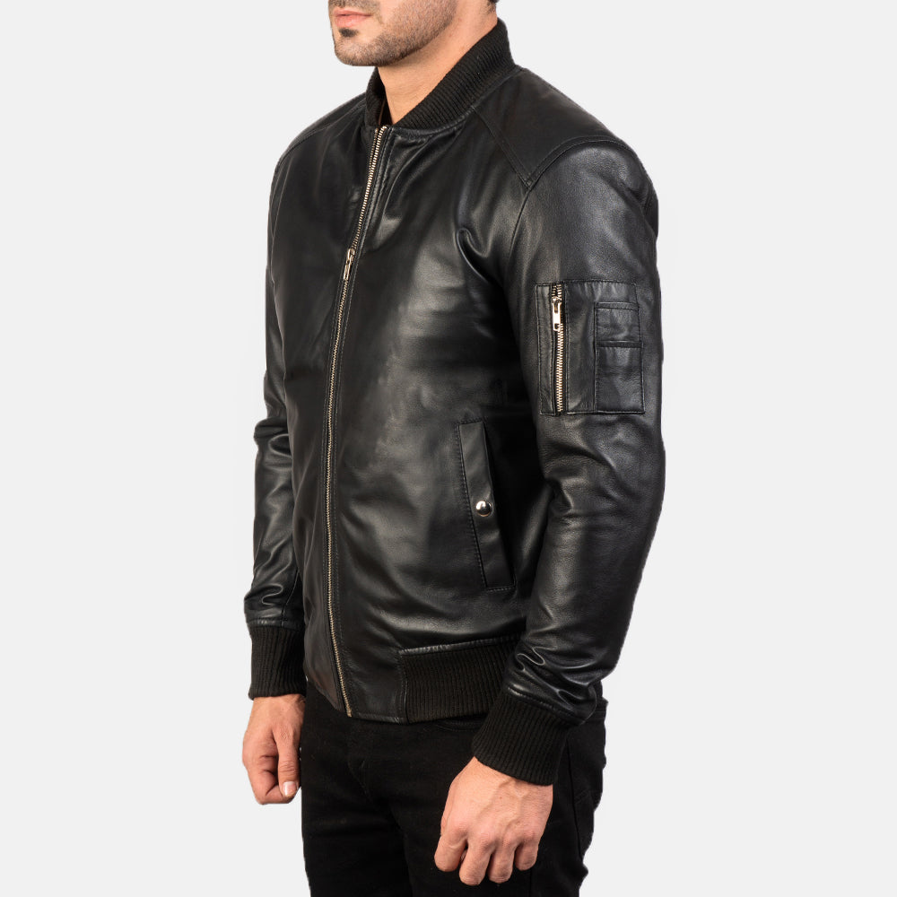 [FS] Bomia Ma-1 Black Leather Bomber Jacket 2
