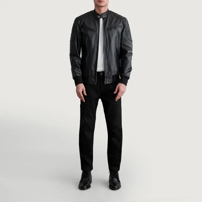 Sven Black Leather Bomber Jacket 4