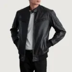 Sven Black Leather Bomber Jacket 3