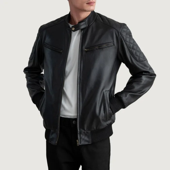 Sven Black Leather Bomber Jacket 3