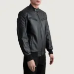 Sven Black Leather Bomber Jacket 2