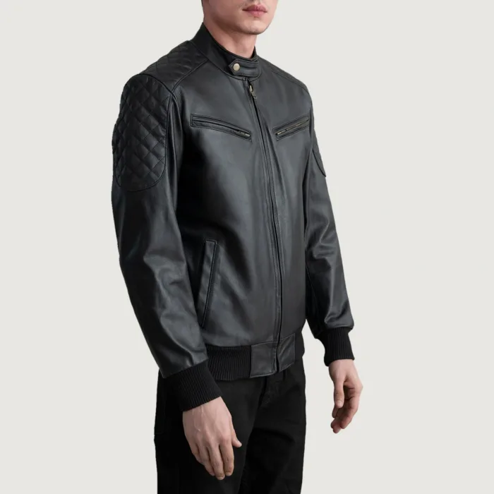 Sven Black Leather Bomber Jacket 2