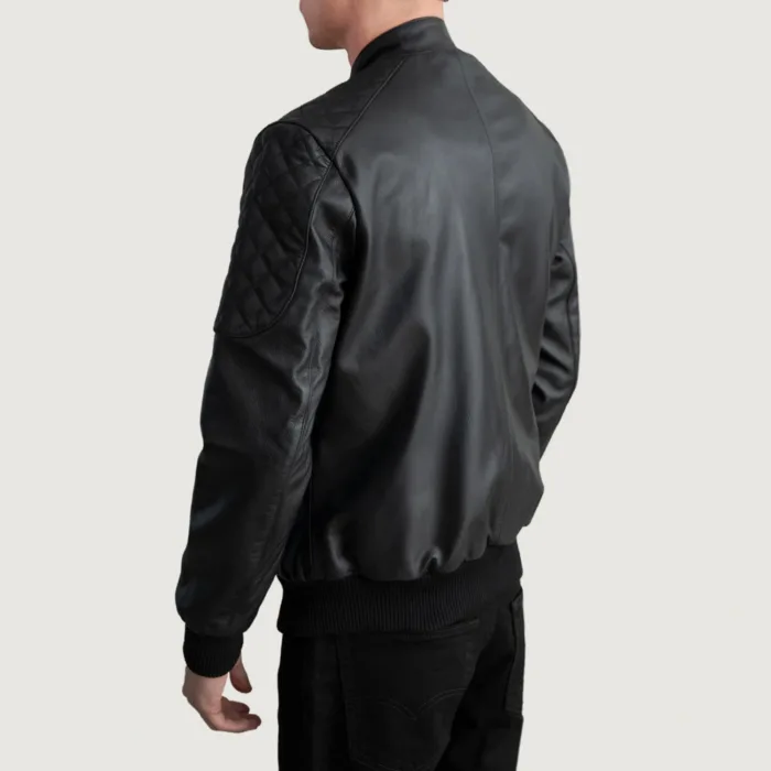 Sven Black Leather Bomber Jacket 6