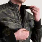Sven Distressed Brown Leather Bomber Jacket 5