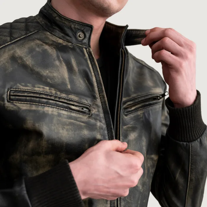 Sven Distressed Brown Leather Bomber Jacket 5