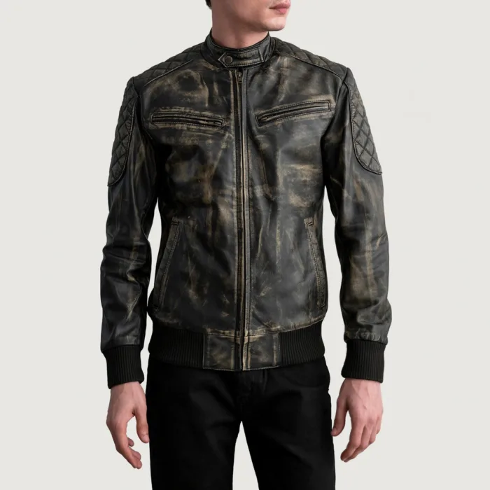 Sven Distressed Brown Leather Bomber Jacket 3