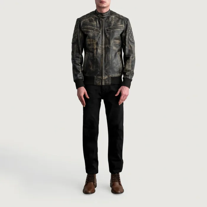 Sven Distressed Brown Leather Bomber Jacket 4