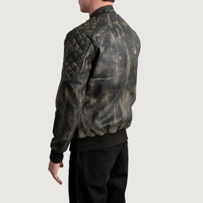 Sven Distressed Brown Leather Bomber Jacket 6
