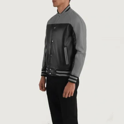 Terrance Black & Grey Leather Varsity Jacket 2