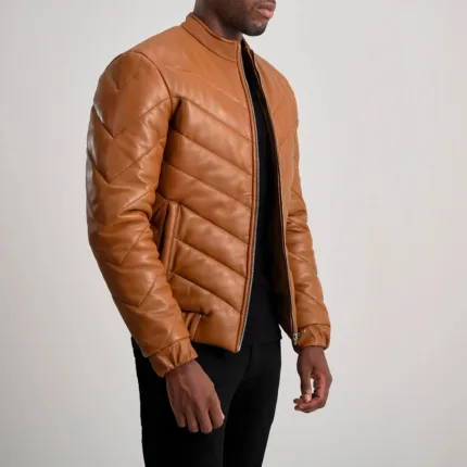 Travis Tan Leather Puffer Jacket 2