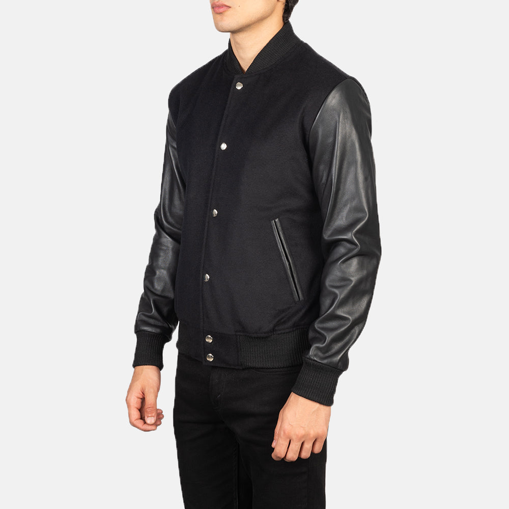 Vaxton Black Hybrid Varsity Jacket 2