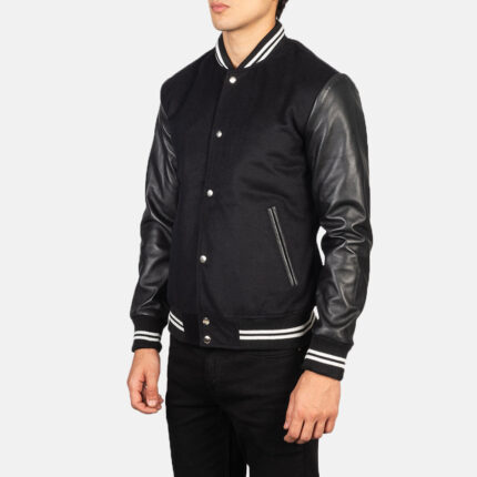 Vaxton Black Striped Hybrid Varsity Jacket 2