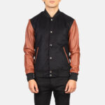 Vaxton Brown & Black Hybrid Varsity Jacket 4