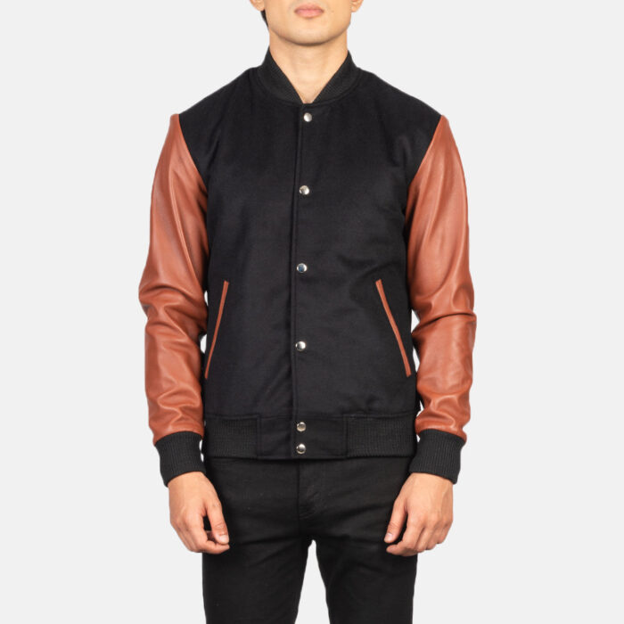Vaxton Brown & Black Hybrid Varsity Jacket 4