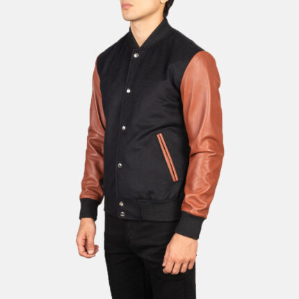 Vaxton Brown & Black Hybrid Varsity Jacket 2