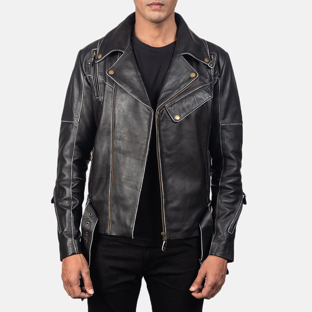Vincent Black Leather Biker Jacket 5