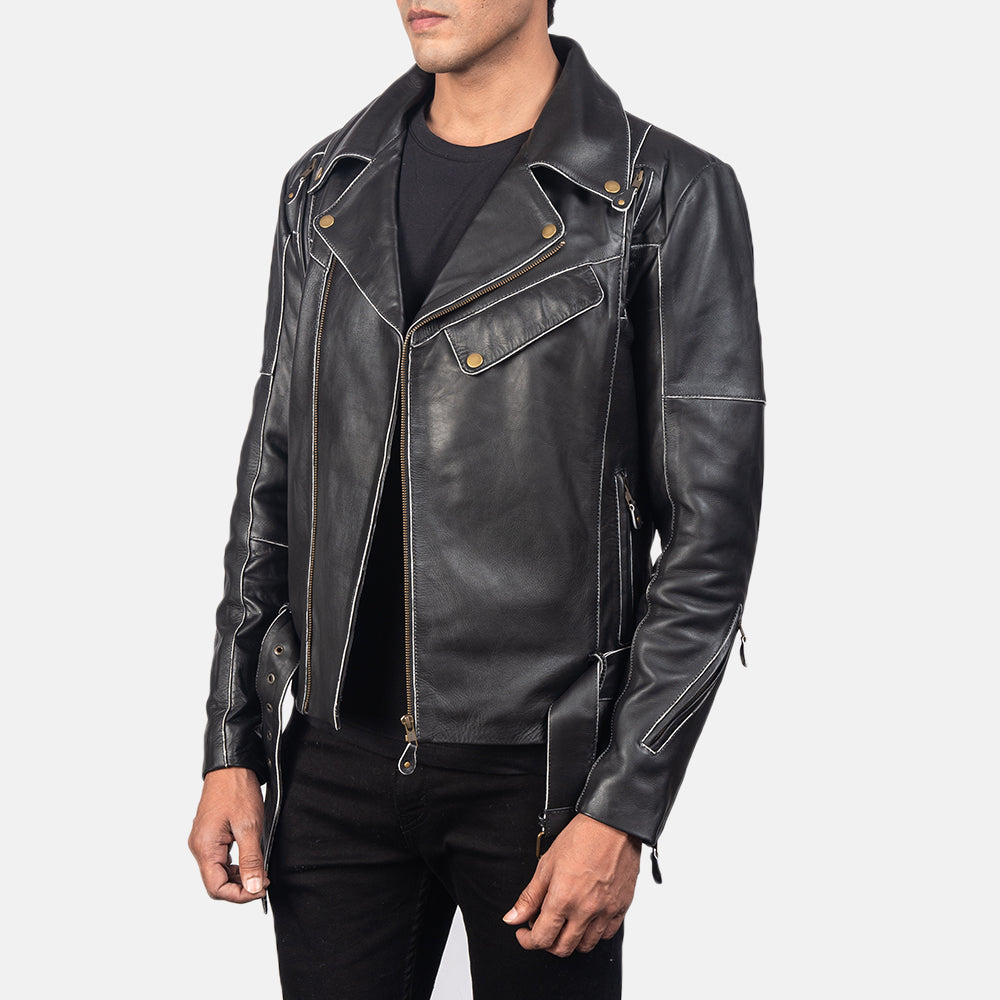 Vincent Black Leather Biker Jacket 2
