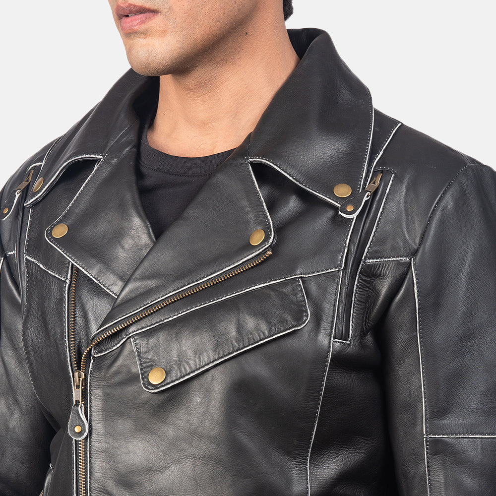 Vincent Black Leather Biker Jacket 4
