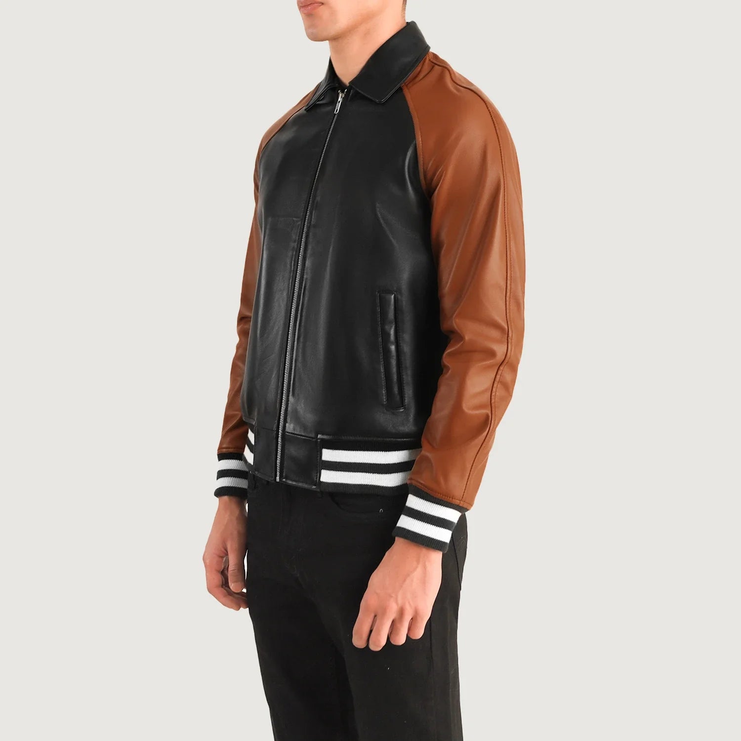 Walton Black & Brown Leather Varsity Jacket 2