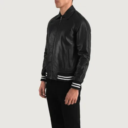 Walton Black Leather Varsity Jacket 2