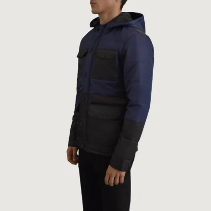 Wayne Black & Blue Hooded Puffer Jacket 2